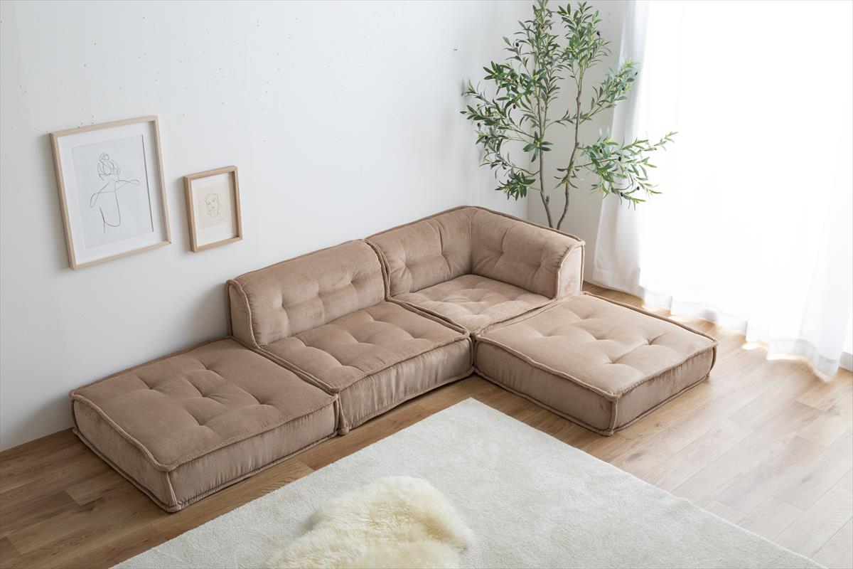 Chouchou フロアソファ 4点セット|上質コーデュロイ×低座×組み替え自在(完成品)